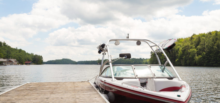 Boat docked in a lake